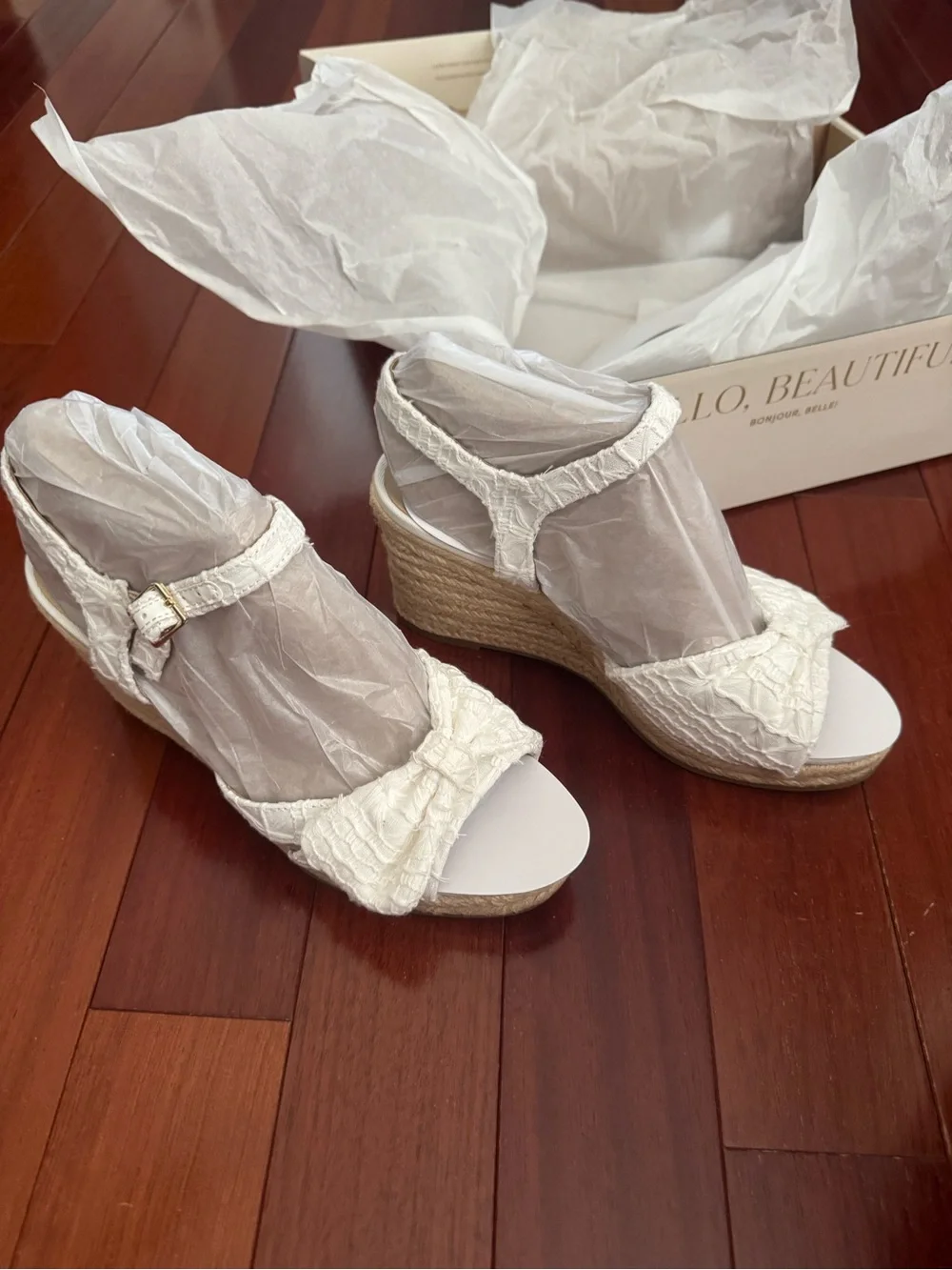 LifeStride Women's White Espadrille Wedge Sandals - Open Toe Ankle Strap NWT